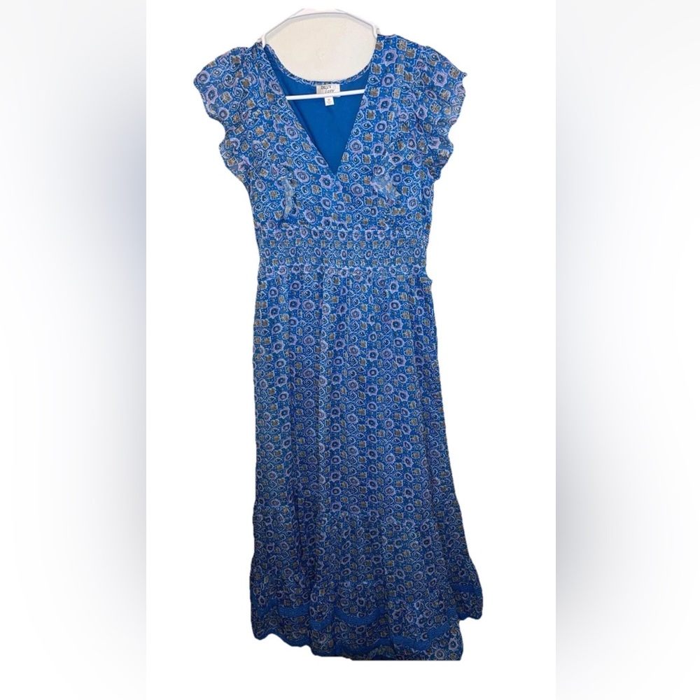 Dizzy Lizzy Women's Midi Dress Floral Ruffle M Short Sleeve Blue Cottage Prairie